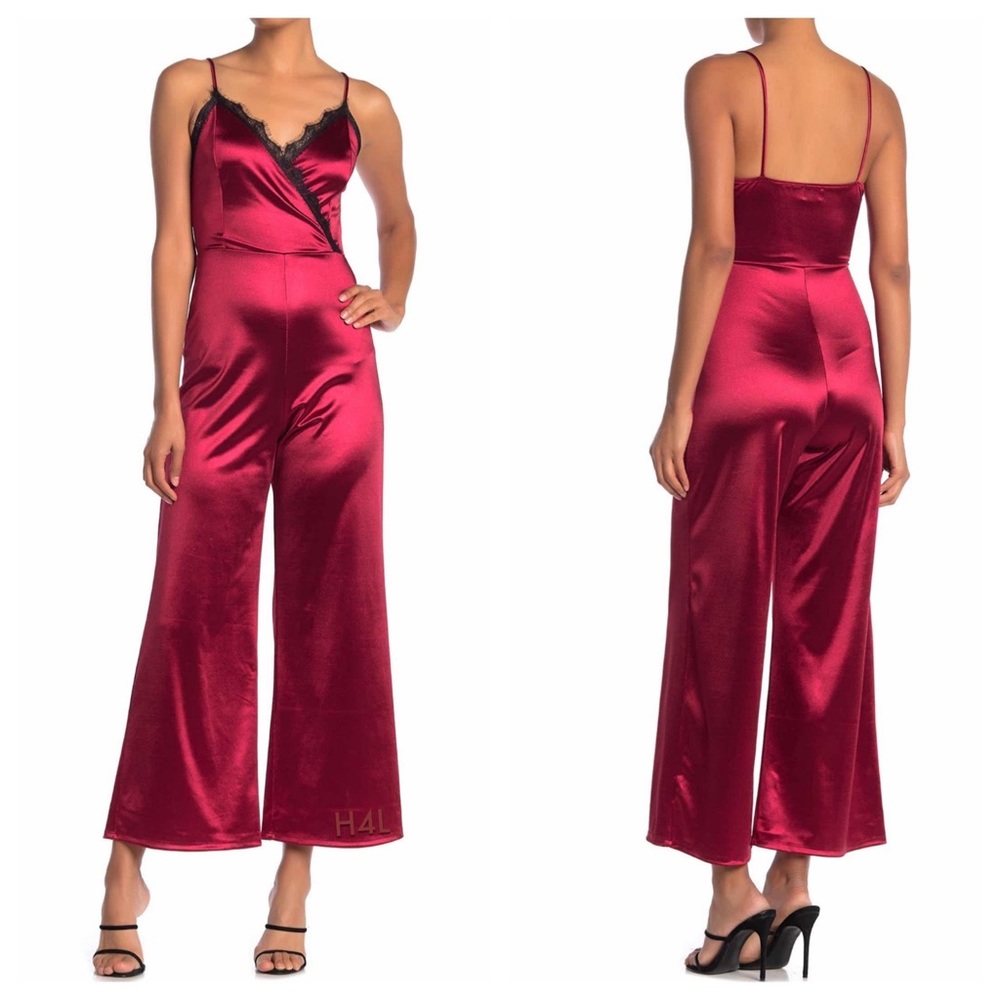 NWT Satin Lace Flare Leg Cropped Jumpsuit